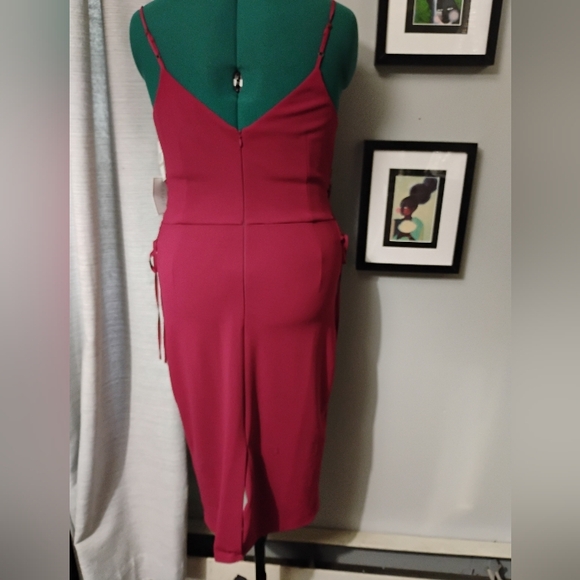 1.State Burgundy V-Neck Slip Sheath Dress with Lace-up Sides, Sz 12 - Picture 4 of 8